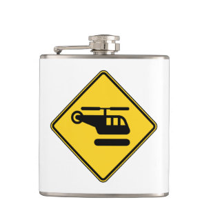 Caution Helicopter Sign Hip Flask