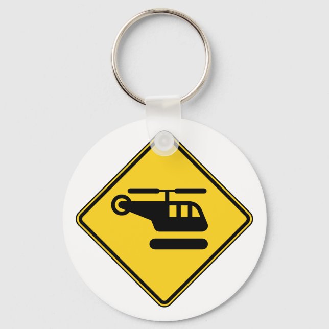 Caution Helicopter Sign Key Ring (Front)