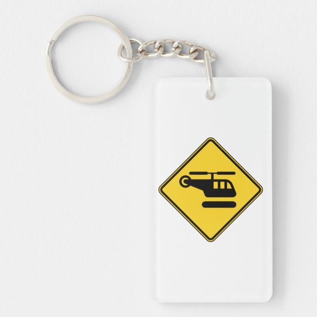 Caution Helicopter Sign Key Ring (Front)