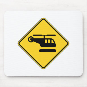 Caution Helicopter Sign Mouse Mat
