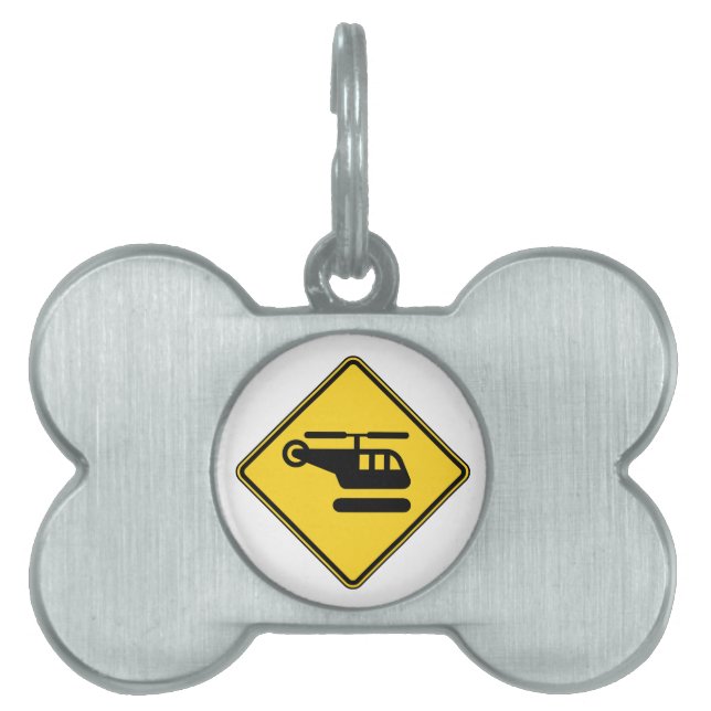 Caution Helicopter Sign Pet ID Tag (Front)