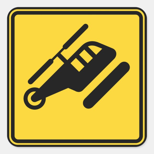 Caution Helicopter Sign Square Sticker (Front)