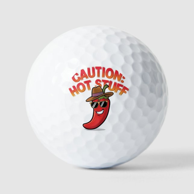 Caution: Hot Stuff Design - Fun Chili Pepper Golf Balls (Front)