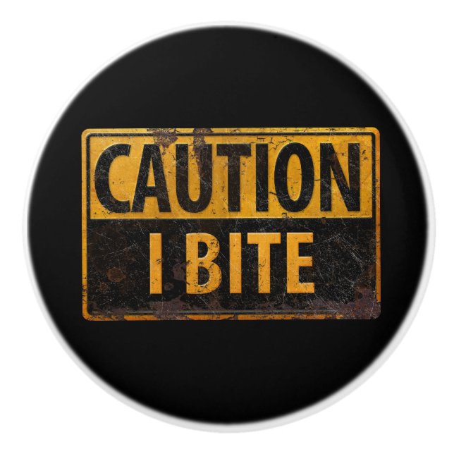 CAUTION - I BITE  rusty metal danger warning sign Ceramic Knob (Front)
