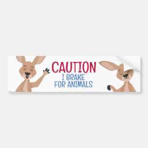 Caution I Brake for Animals Australian Kangaroo Bumper Sticker