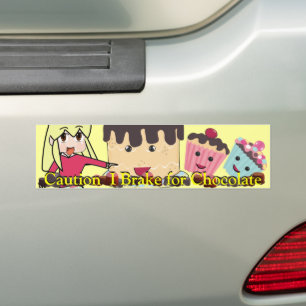 Caution I brake for Chocolate Chibi - Customised Bumper Sticker