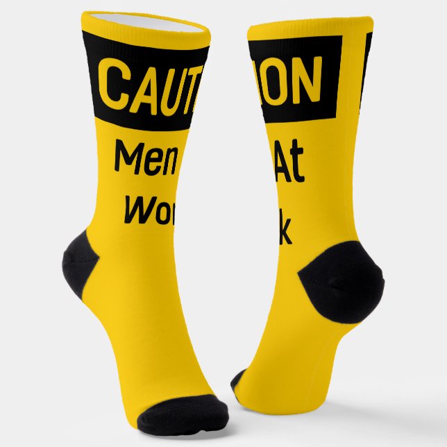 CAUTION Men at Work Yellow and Black Socks (Angled)