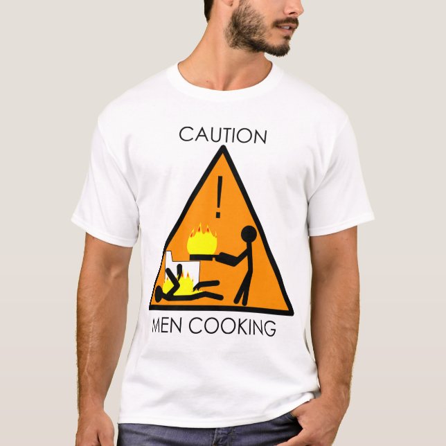 Caution Men Cooking T-Shirt (Front)