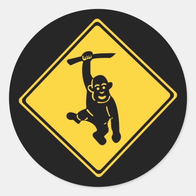 Caution Monkeys, Traffic Sign, Taiwan Classic Round Sticker (Front)