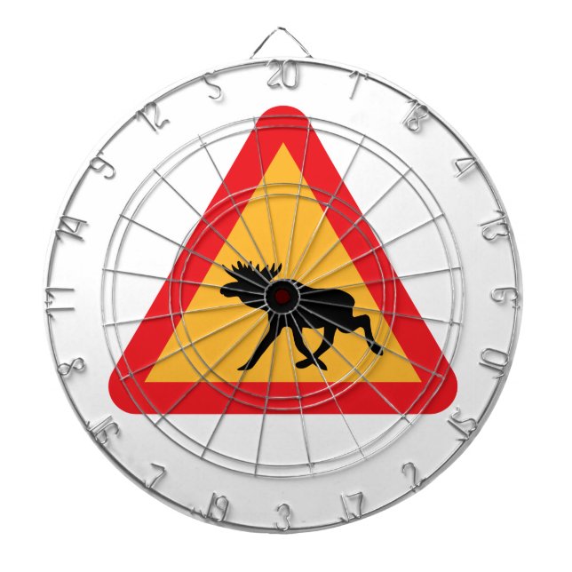 Caution Moose Swedish Traffic Sign Dartboard (Front)