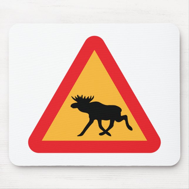 Caution Moose Swedish Traffic Sign Mouse Mat (Front)