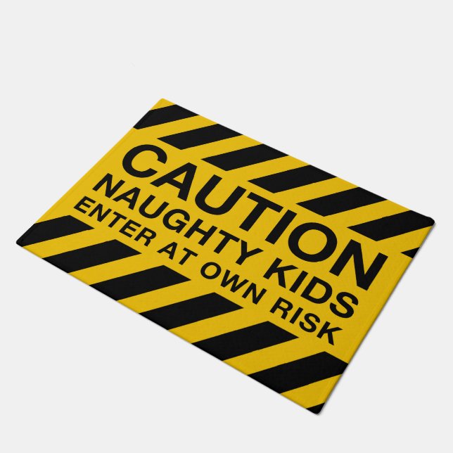 Caution - Naughty Kids - Enter At Own Risk - Funny Doormat (Angled)