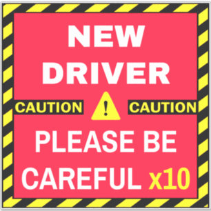Caution New Driver (Be Careful) Red Student Car