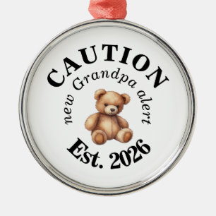 CAUTION new Grandpa alert- Teddy Bear Announcement Metal Tree Decoration