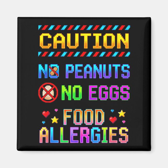 Caution No Peanuts No Eggs Food Allergies Retro Magnet (Front)