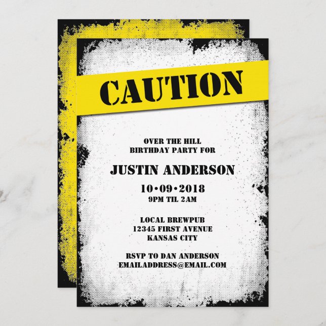 CAUTION Over the Hill Birthday Invitation (Front/Back)