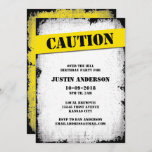 CAUTION Over the Hill Birthday Invitation<br><div class="desc">Celebrate a birthday,  over the hill birthday or just a hard working man's birthday with this yellow caution tape in yellow and black on a grunge background. Personalise all the details,  including the part type. Contact shopkeeper if you need assistance.</div>