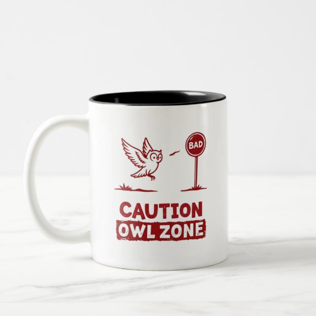  Caution Owl Zone – Fun Owl Mug Design (Left)