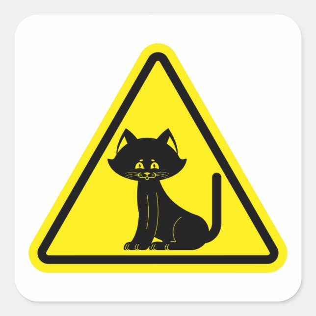 Caution Pet Sign Black Cat Square Sticker (Front)