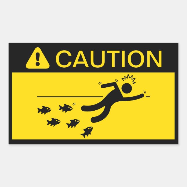 Caution: Piranhas in Water Rectangular Sticker (Front)