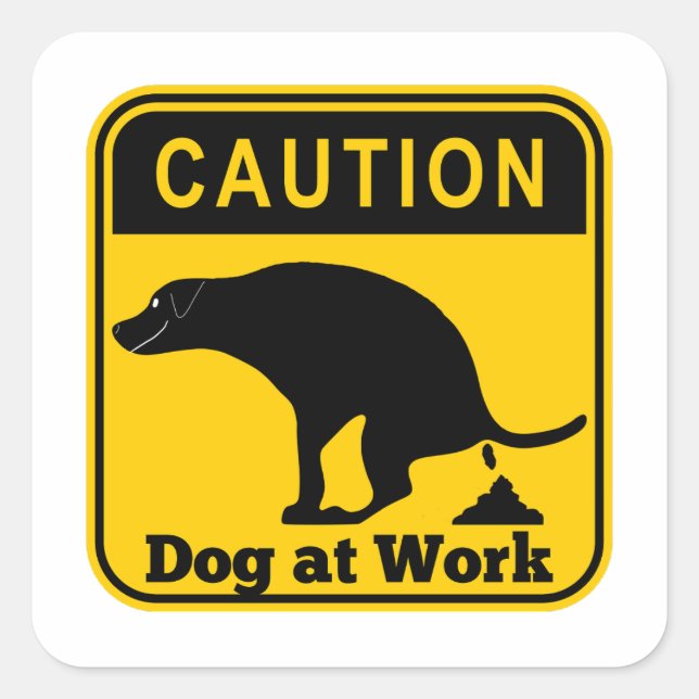 Caution pooping Dog at Work Square Sticker (Front)