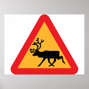Caution Reindeer Swedish Traffic Sign