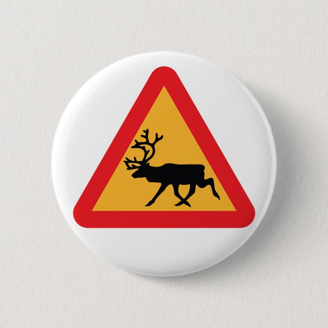 Caution Reindeer Swedish Traffic Sign 6 Cm Round Badge (Front)