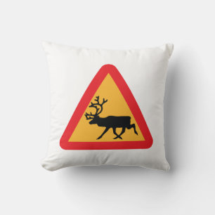 Caution Reindeer Swedish Traffic Sign Cushion