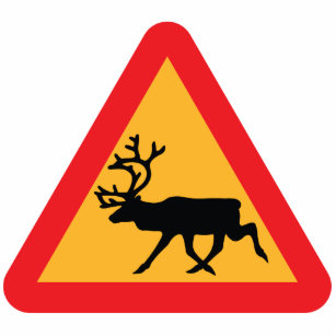Caution Reindeer Swedish Traffic Sign Standing Photo Sculpture