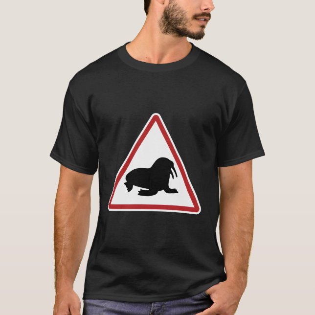 Caution Russian Walrus Sign T-Shirt (Front)