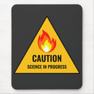 Caution Science in Progress Mouse Mat