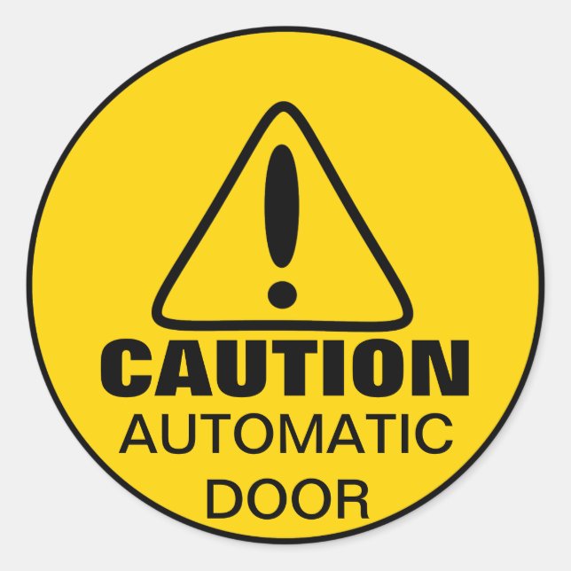 Caution Sign Automatic Door Classic Round Sticker (Front)