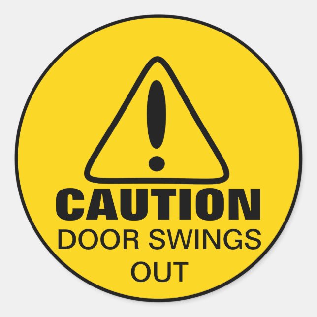 Caution Sign Door Swings Out Classic Round Sticker (Front)
