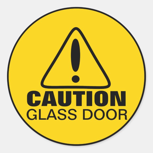 Caution Sign Glass Door Classic Round Sticker (Front)