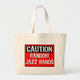 Caution Sign-Jazz Hands Pop Art Red/Black/White Large Tote Bag