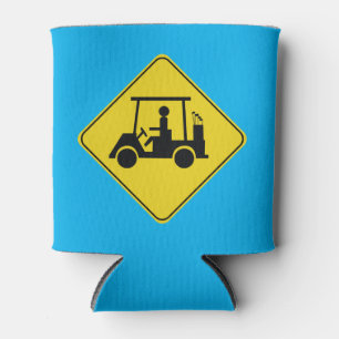 Caution Sign Yellow Golf Cart Crossing Can Cooler