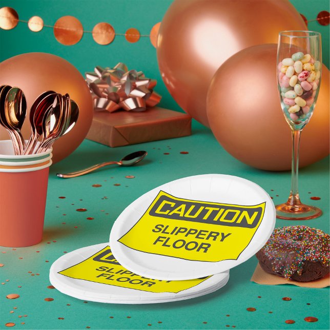 Caution Slipper Floor Sign Paper Plate (Creator Uploaded)
