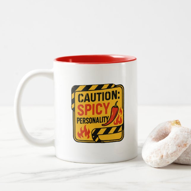 Caution: Spicy Personality Fiery Coffee Mug (With Donut)