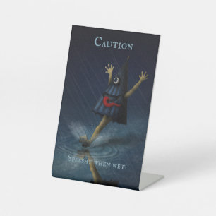 "Caution. Splashy When Wet!" Kasa Obake Rainy Day Pedestal Sign