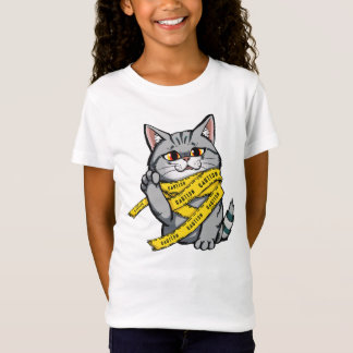 Caution Tape Cat – Funny Grey Tabby with Raised Pa T-Shirt