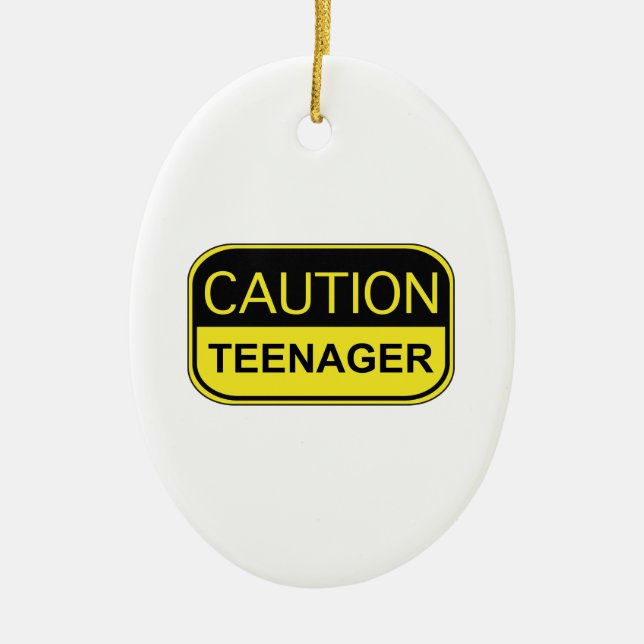 Caution Teenager Ceramic Tree Decoration (Front)