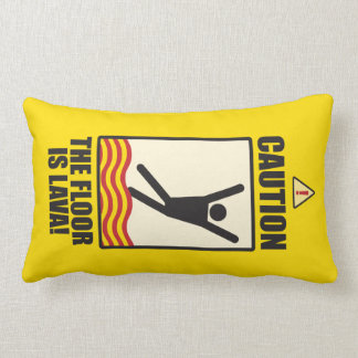 CAUTION. The floor is lava sign. pillow small