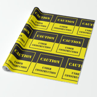 caution under construction sigh wrapping paper