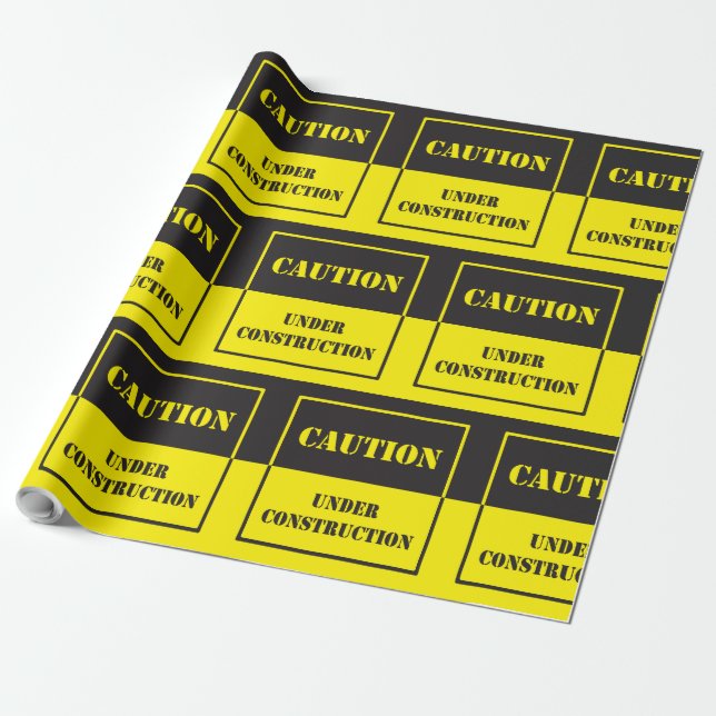 caution under construction sigh wrapping paper (Unrolled)