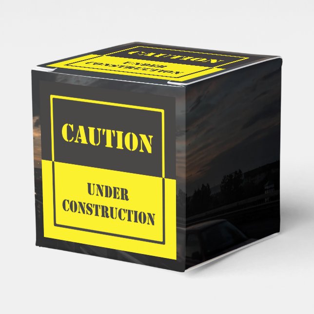 caution under construction sign favour box (Front Side)
