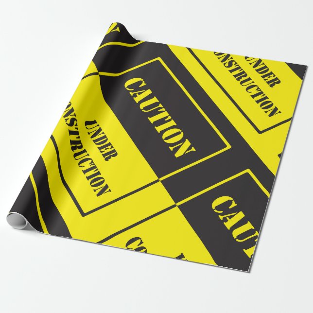 caution under construction sign wrapping paper (Unrolled)