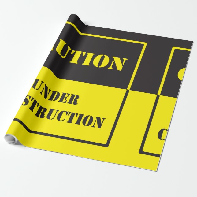 caution under construction sign wrapping paper (Unrolled)