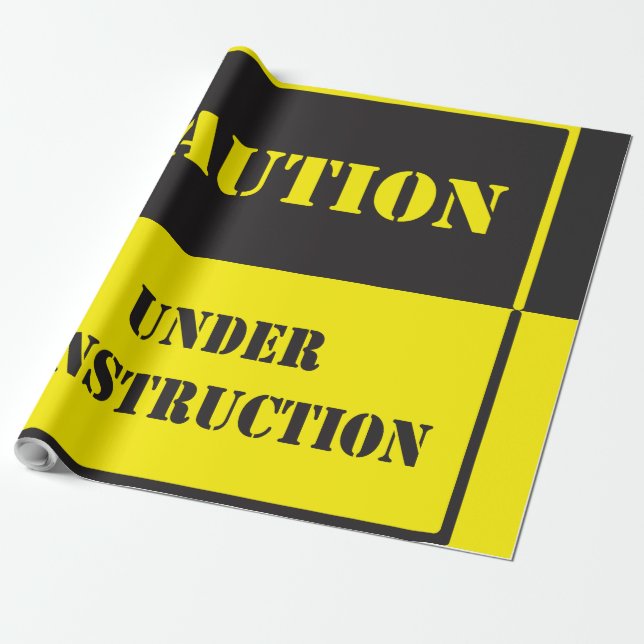 CAUTION UNDER CONSTRUCTION SIGN WRAPPING PAPER (Unrolled)