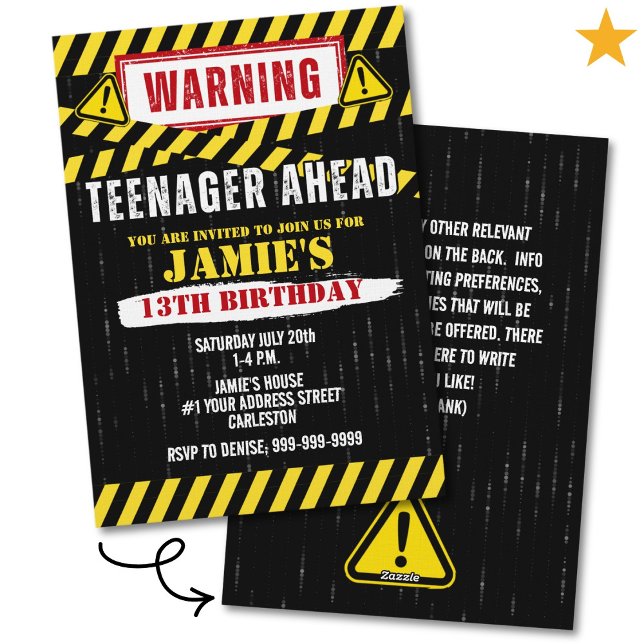 Caution Warning Sign Teenager 13th Birthday  Invitation (Creator Uploaded)