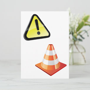 Caution Warning Sign with Traffic Cone Invitation